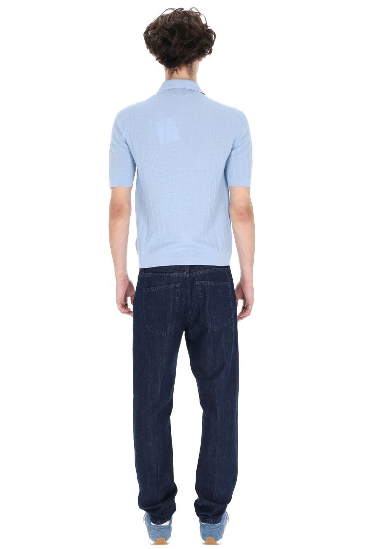Ballantyne Blue Textured Cotton Polo Shirt
