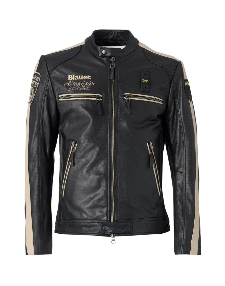 Blauer Blauer Garner Leather Jacket Black Slim Fit With Stand Collar For Men 26Sblul02439-007521 999