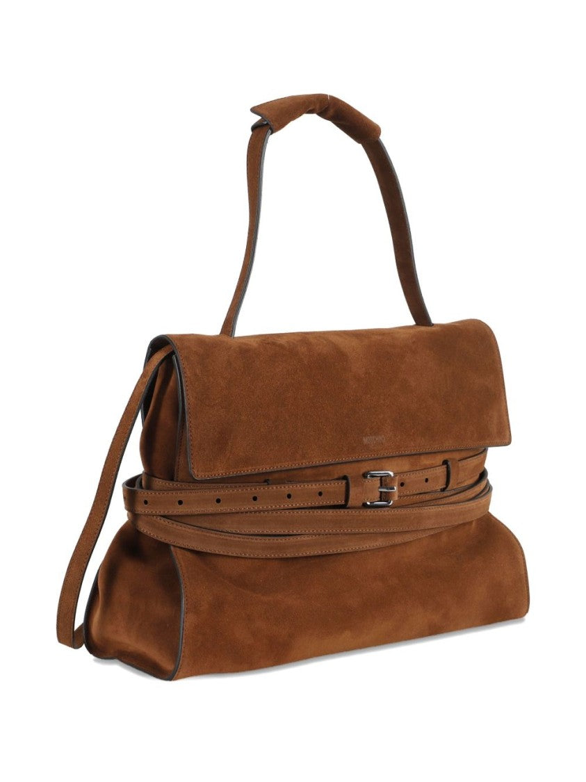 Moschino Chocolate Suede Medium Tote Bag