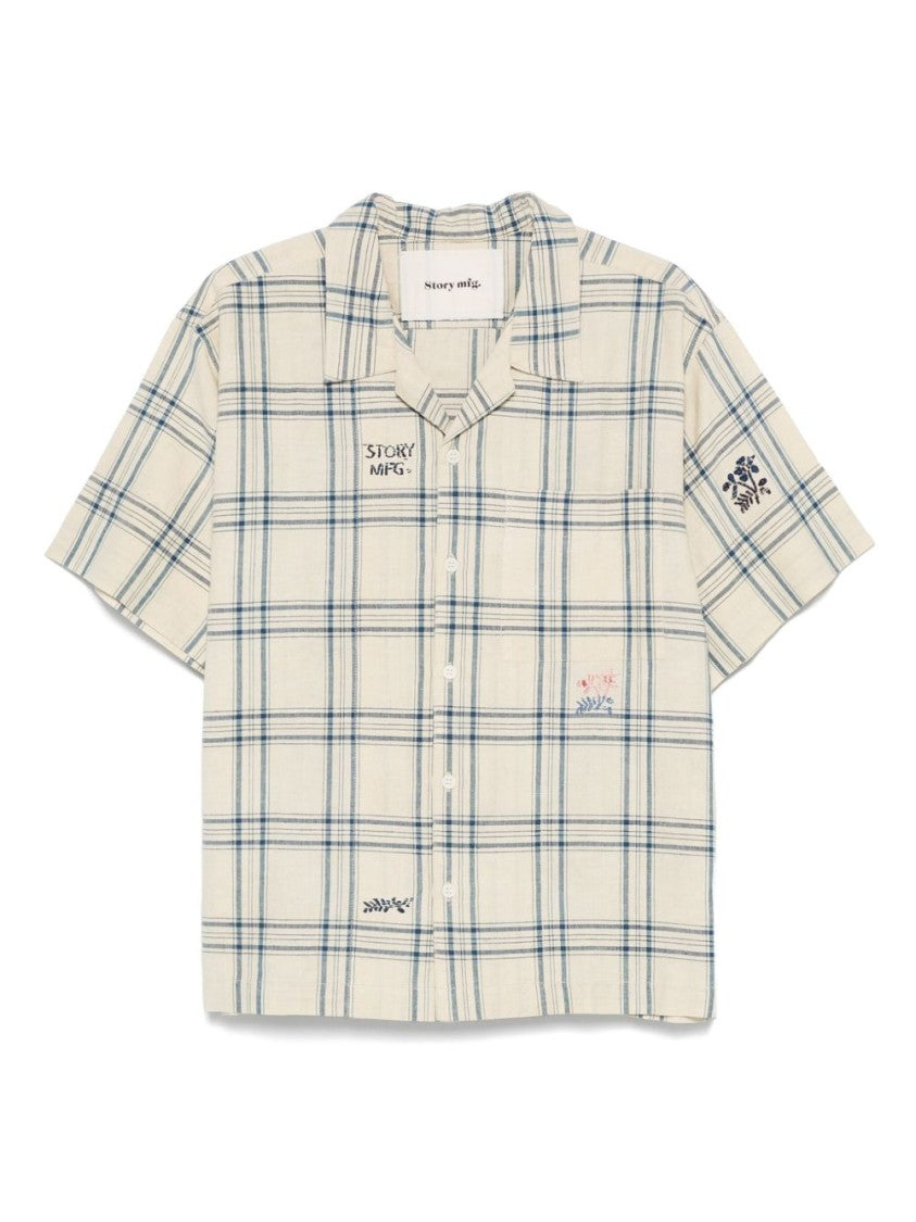 Story Mfg Check Pattern Short-Sleeved Shirt With Notched Collar