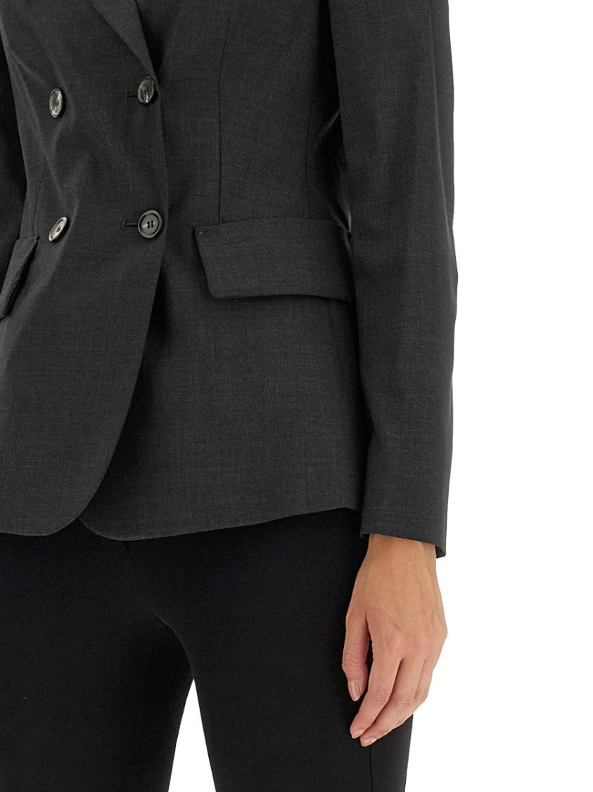 Max Mara Double-Breasted Jacket With Notched Lapels In Virgin Wool
