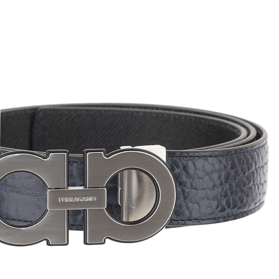 Salvatore Ferragamo Navy Double Hook Reversible Leather Belt