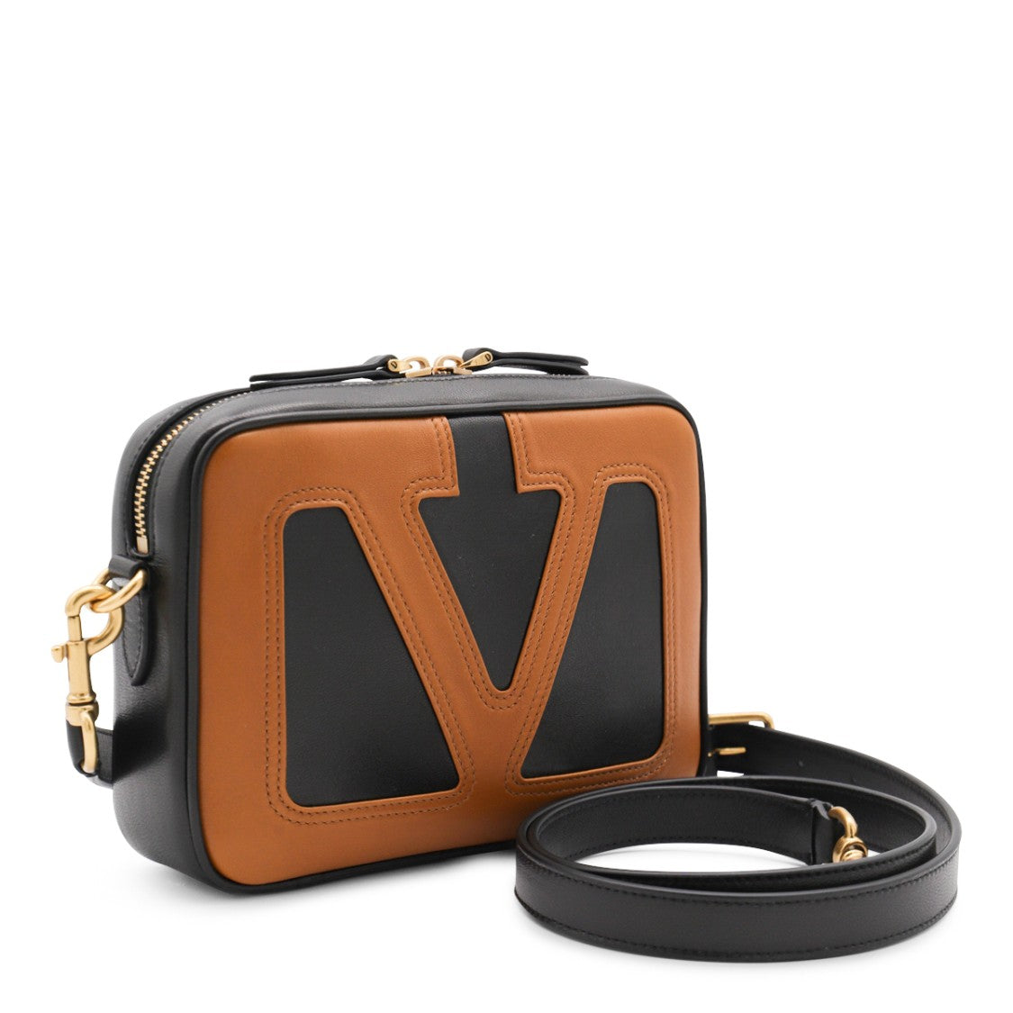 Valentino Garavani Black And Brown Leather Crossbody Bag