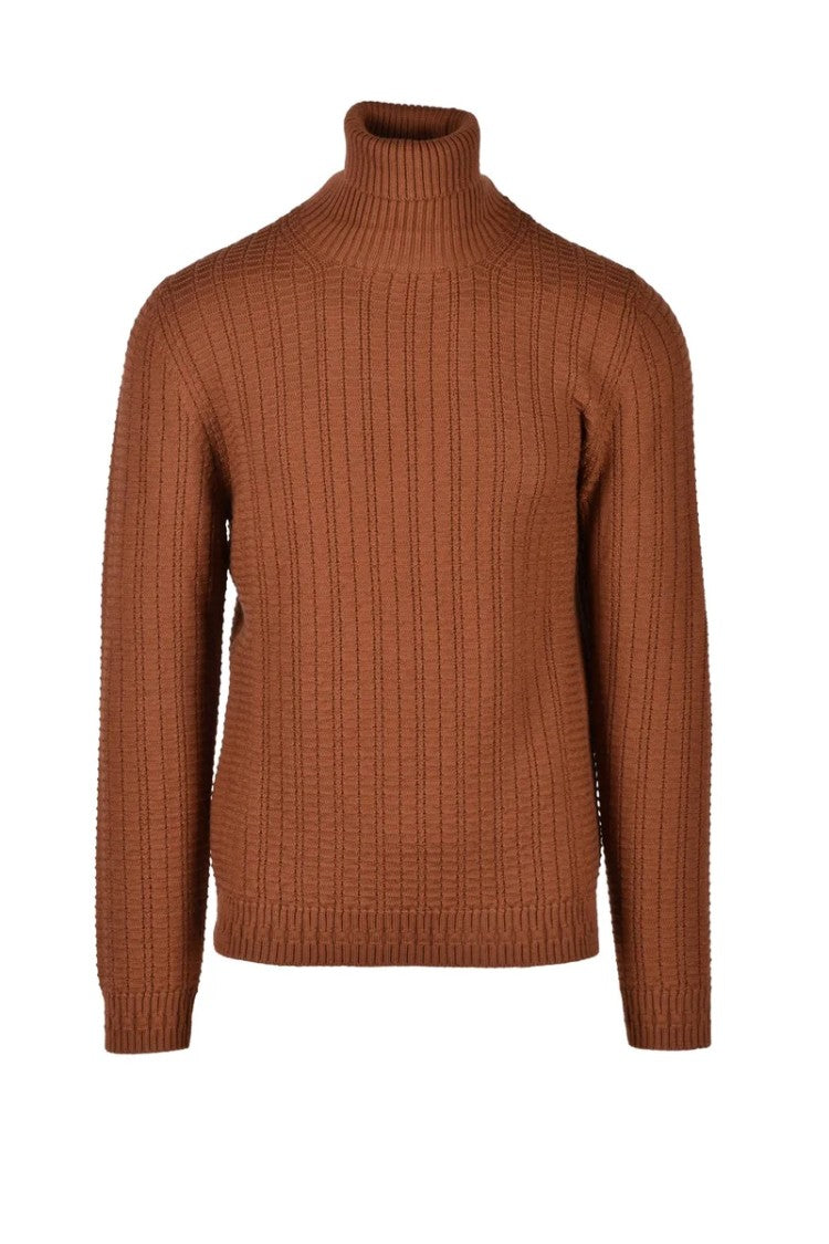 Alpha Studio Brown Merino Wool Knit Men's