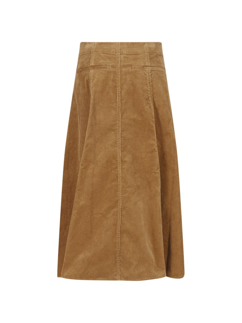 Polo Ralph Lauren Brown Corduroy Side Pocket Zip Midi Skirt