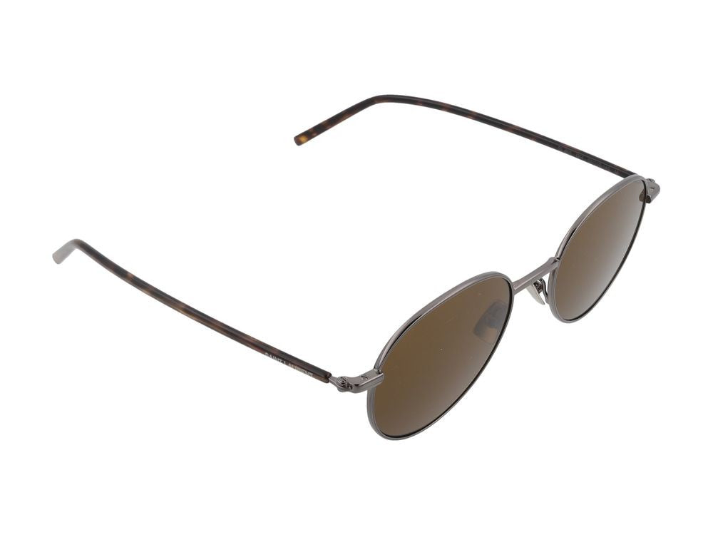 Saint Laurent Round Ruthenium Metal Frame Havana Temple Sunglasses