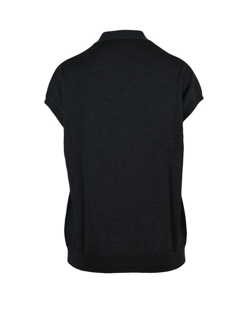 Alpha Studio Grey Button-Down Merino Wool Vest With V-Neckline And Front Pockets