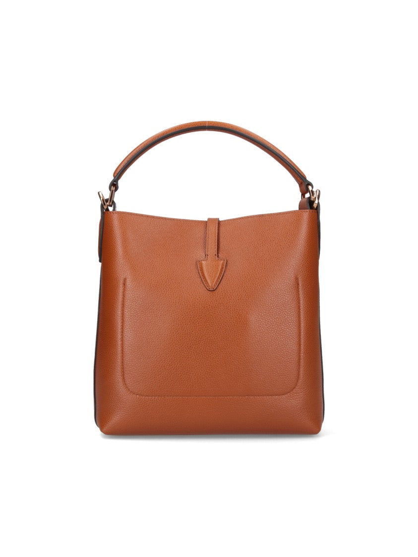 Tod's Brown Textured Leather Bucket Bag With Adjustable Strap And Gold-Tone Logo