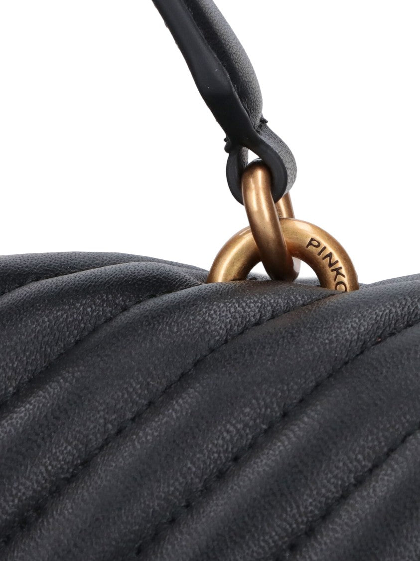 Pinko Black Quilted Leather Lady Love Puff Top Handle Bag