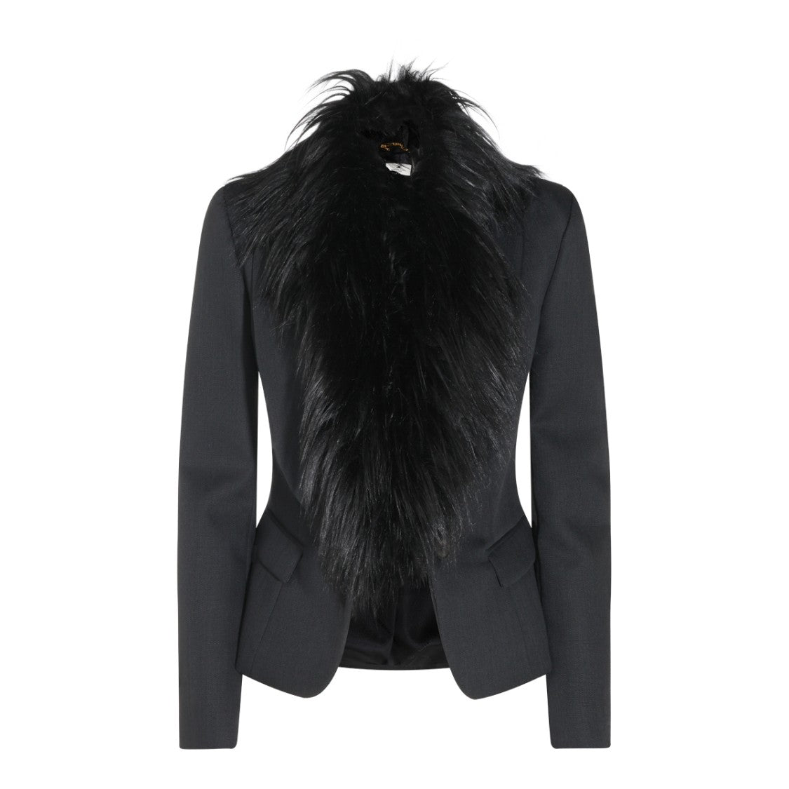 Elisabetta Franchi Black Virgin Wool Blazer With Dramatic Fur Inserts
