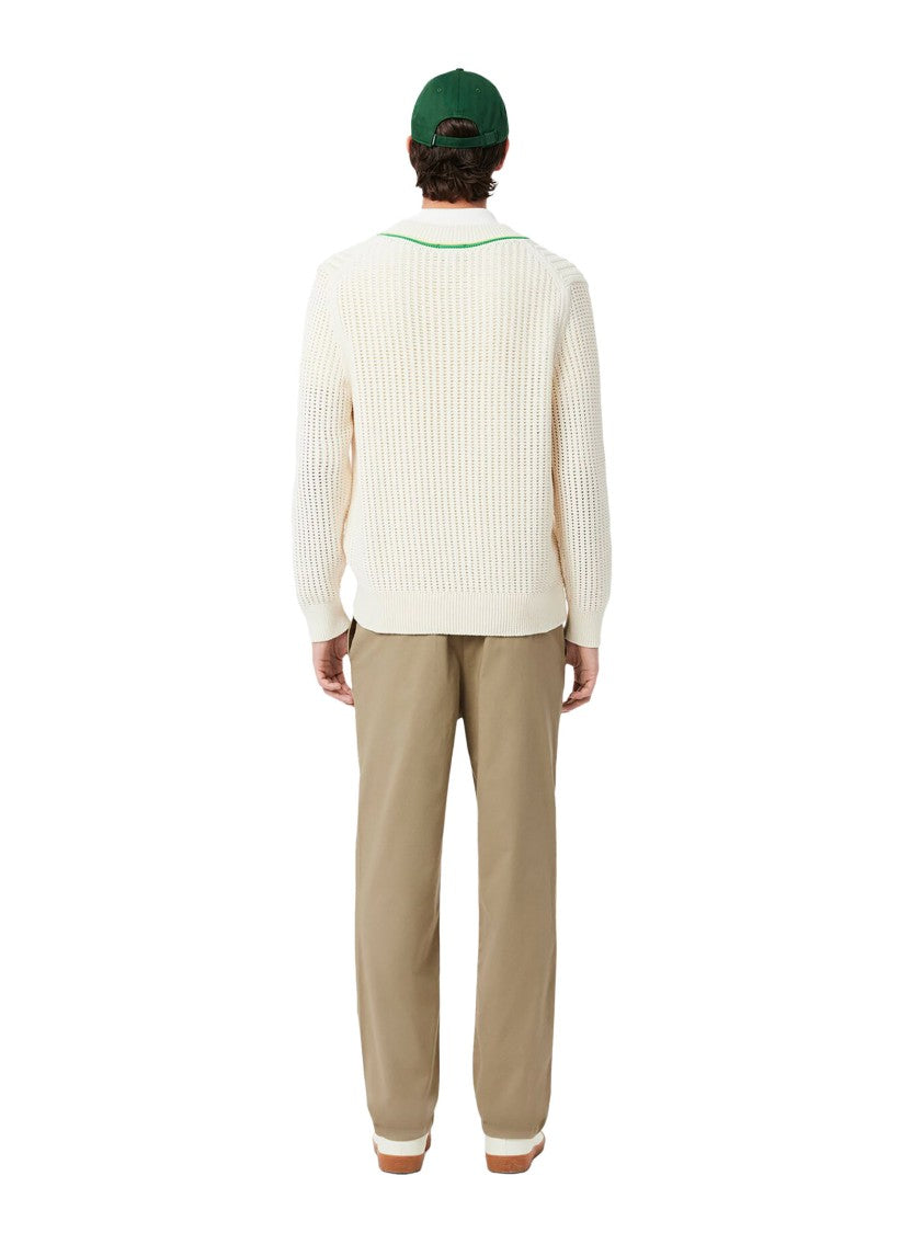 Lacoste Beige Chino Trousers With Unique Crocodile Embroidery