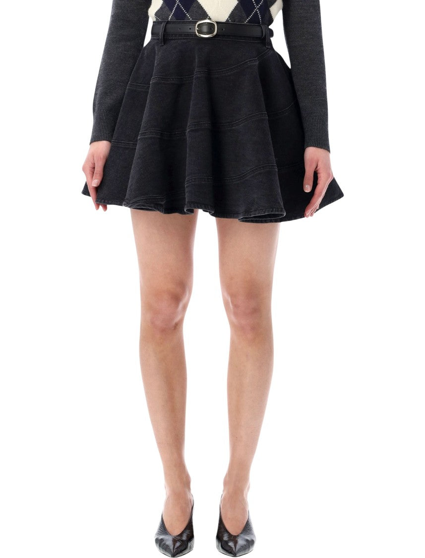Self-Portrait Spiral Stitch Denim Mini Skirt