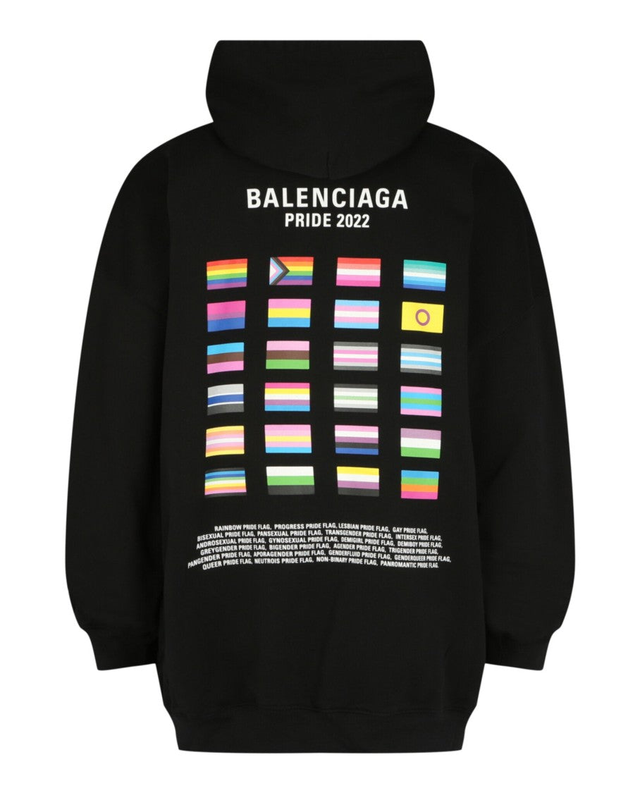 Balenciaga Boxy Fit Black Hoodie With Pride Graphics