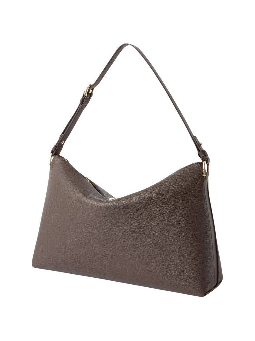 Furla Debby M Dark Brown Grained Calf Leather Shoulder Bag