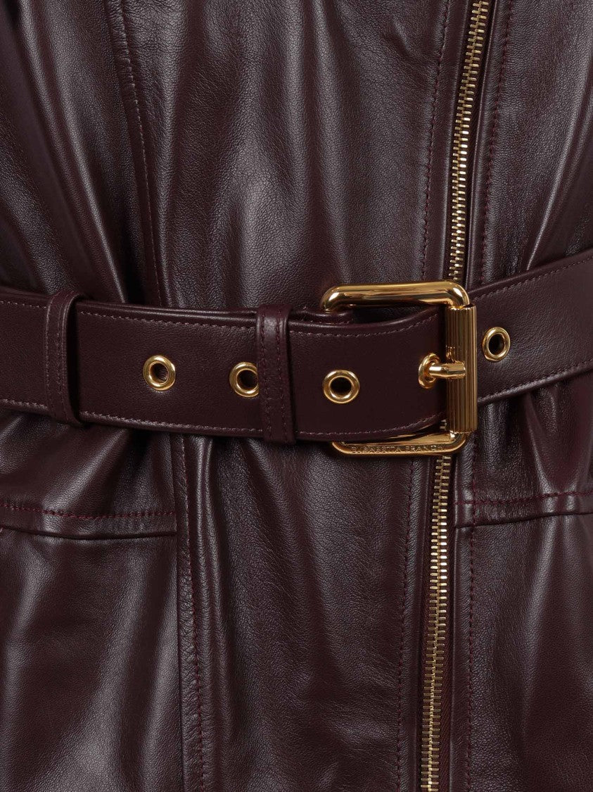 Elisabetta Franchi Fitted Leather Jacket With Belted Waist And Gold Hardware