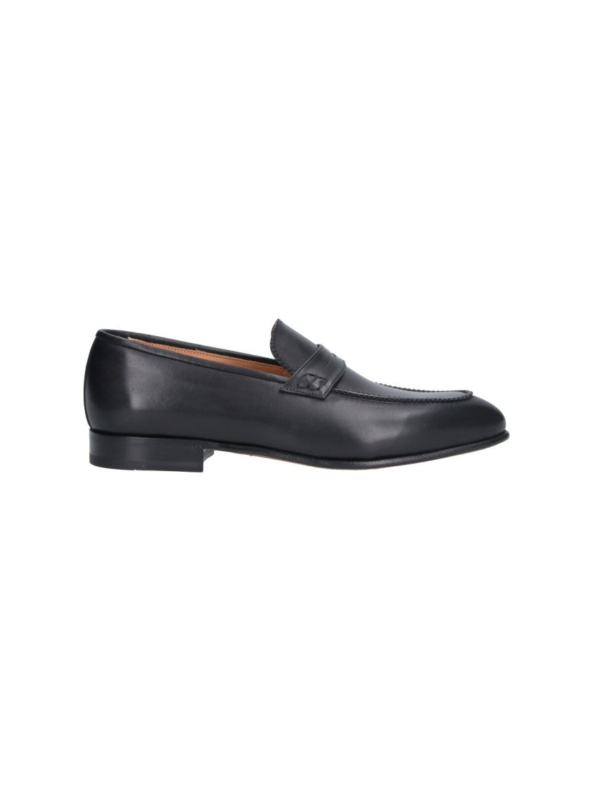 Ferragamo Black Round Toe Smooth Leather Loafers