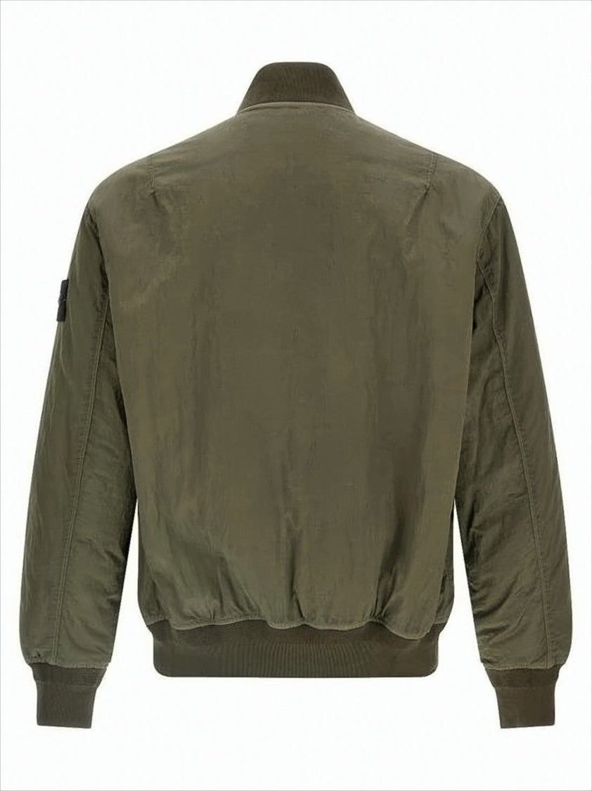 Stone Island Olive Green Bomber Jacket With Signature Patch