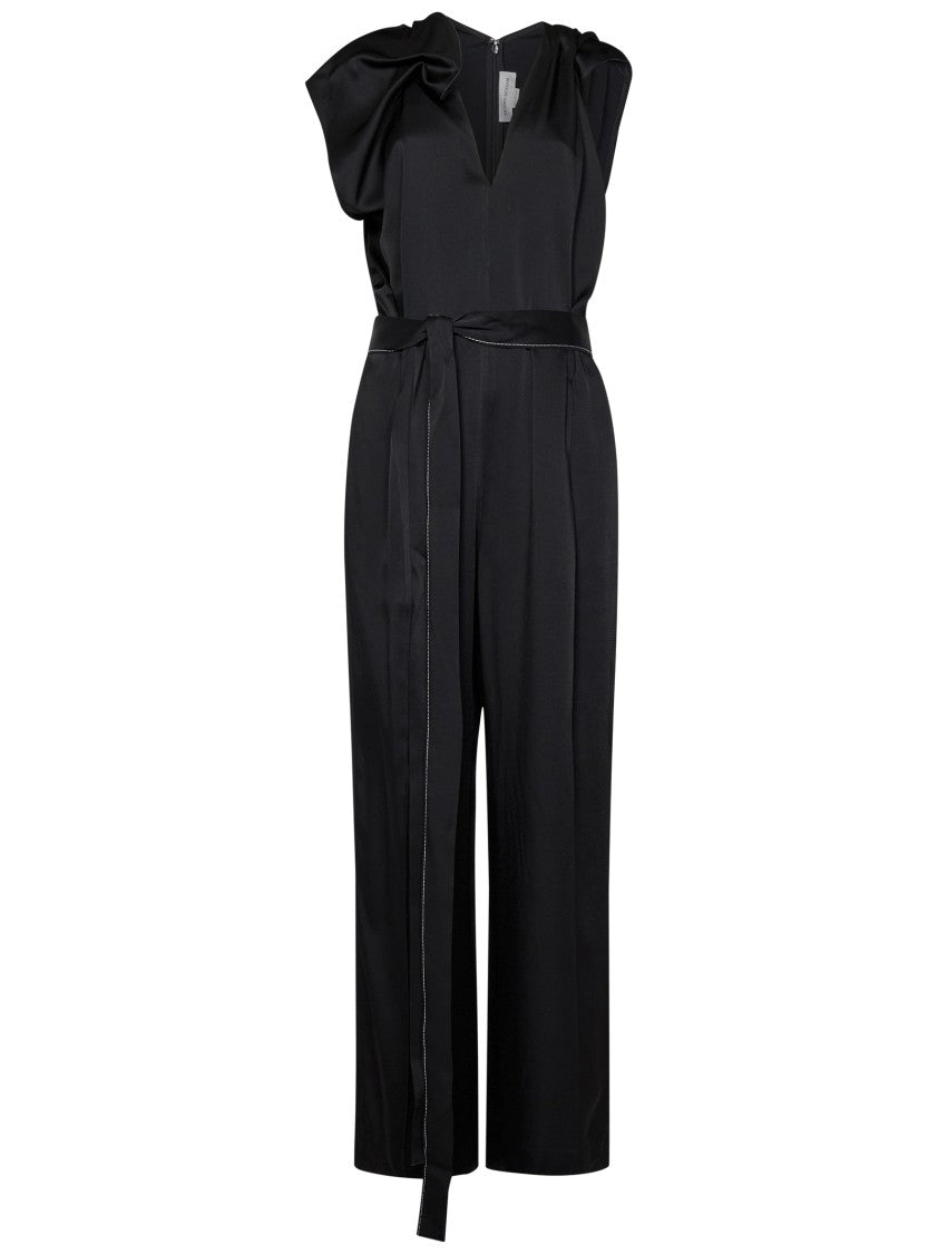 Victoria Beckham Deep V-Neck Black Jumpsuit With Cinched Waist