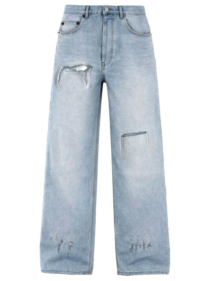 Balenciaga Light Blue Baggy-Fit Jeans With Distressed Details And Classic Five-Pocket Design