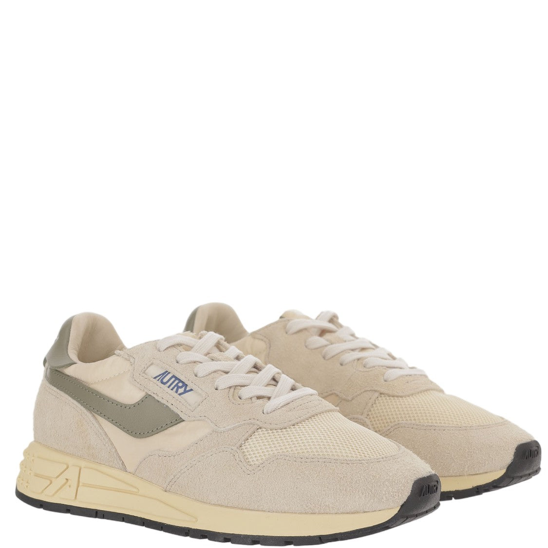 Autry Ivory/Green Padded Heel Running Sneakers