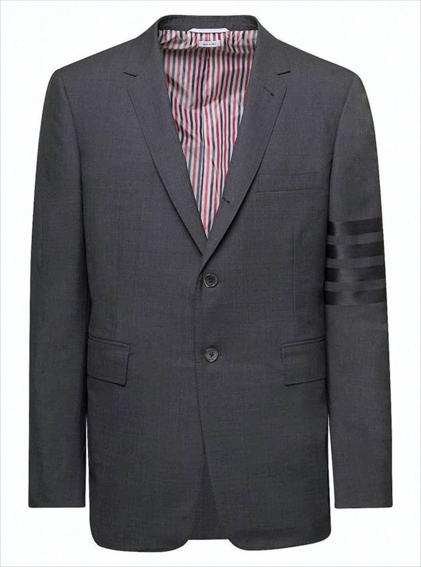 Thom Browne Tailored Grey Wool Suit Jacket With Classic Notch Lapels