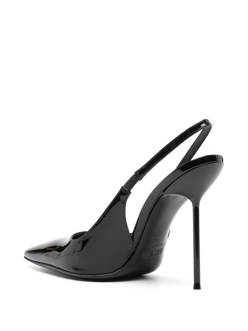 Paris Texas Black Pointed-Toe Silk-Nylon Slingback Pumps