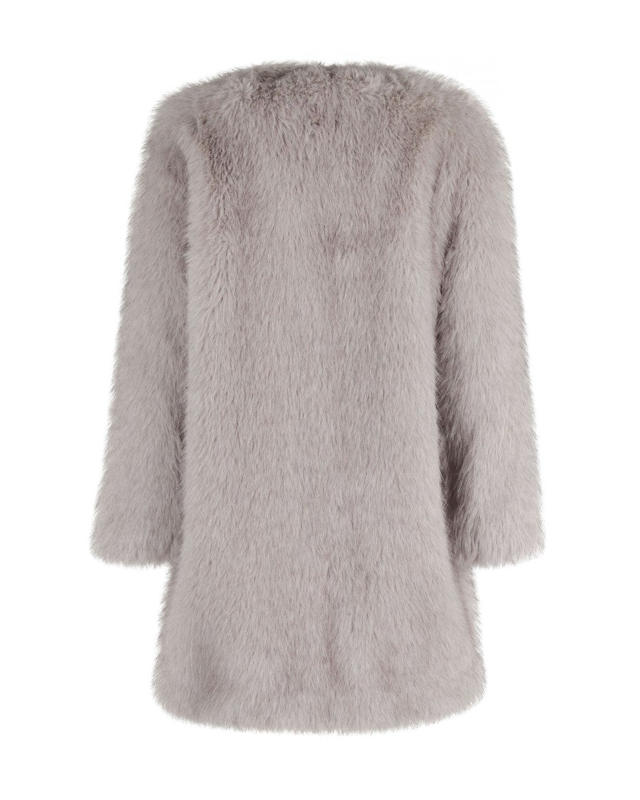 Max Mara Pearl Gray Faux Fur Effect Fabric Coat