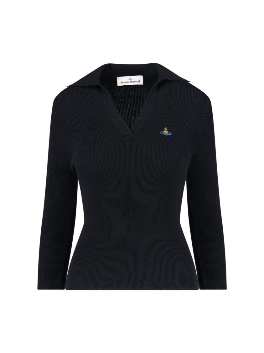 Vivienne Westwood Black Marina Ribbed V-Neck Polo
