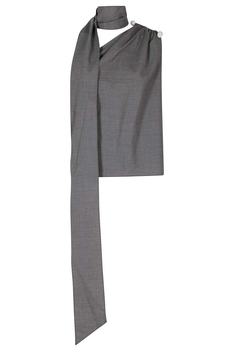 Giuseppe Di Morabito Grey Rhinestone Asymmetrical One-Shoulder Wool Top