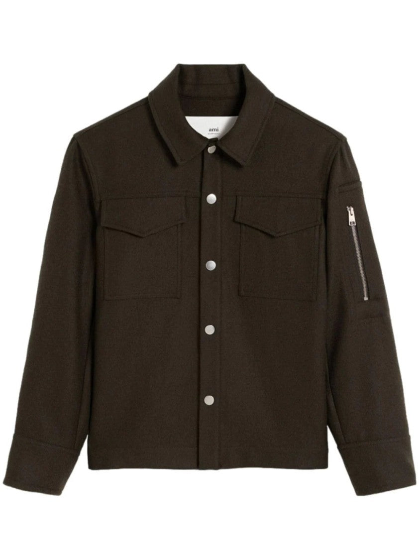 Ami Button-Up Wool Shirt Jacket