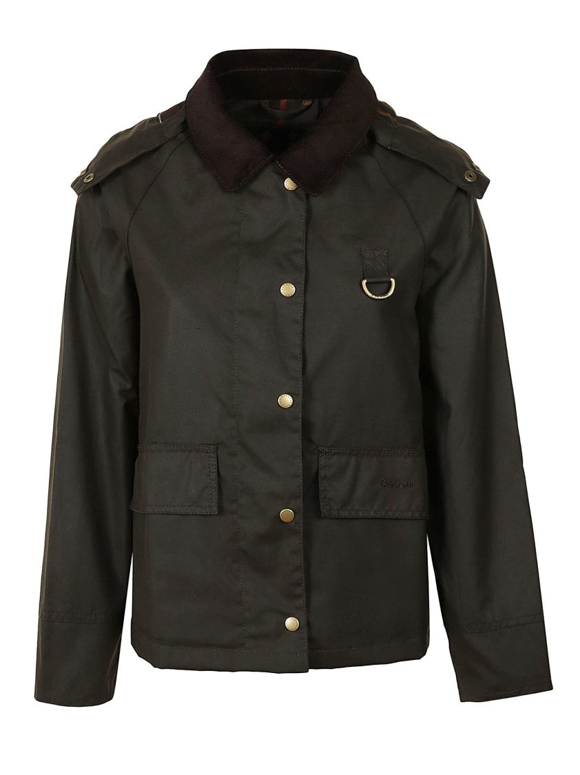 Barbour Olive Classic Green Cotton Jacket With Corduroy Collar