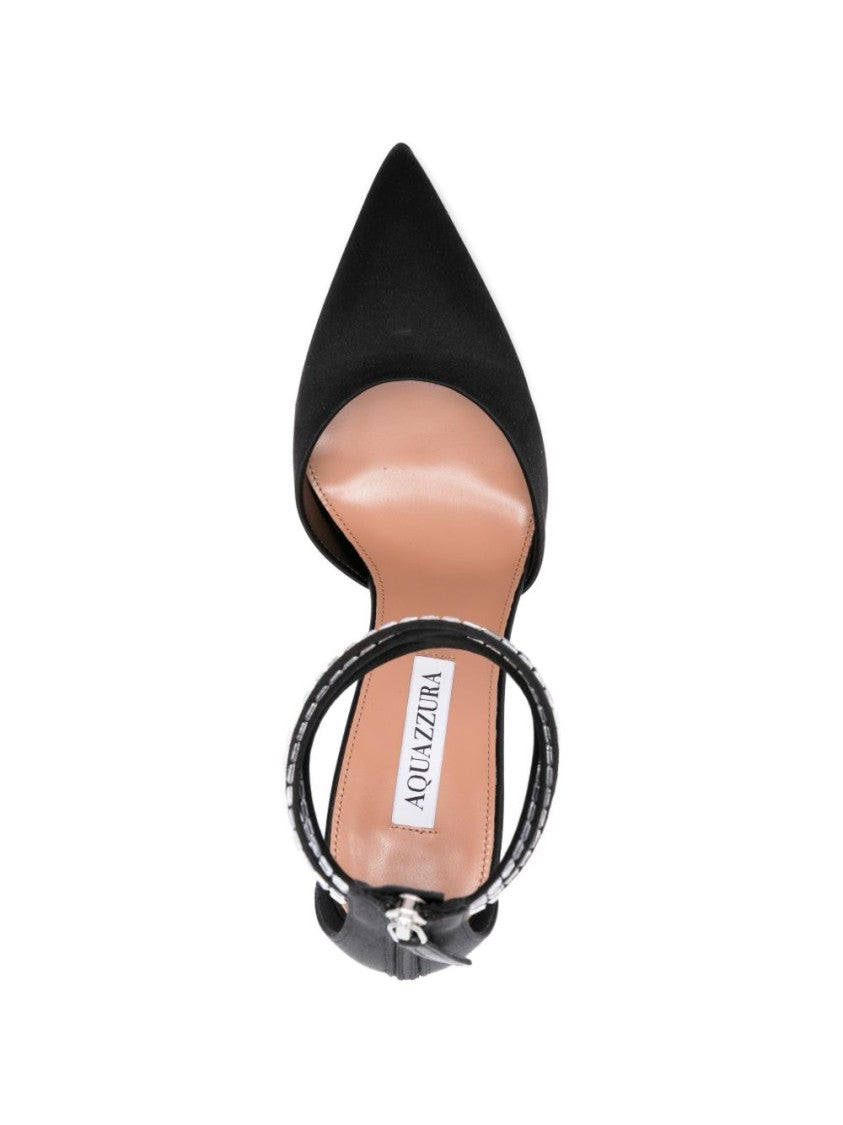 Aquazzura Black Satin Bead Embellished Pointed Pumps