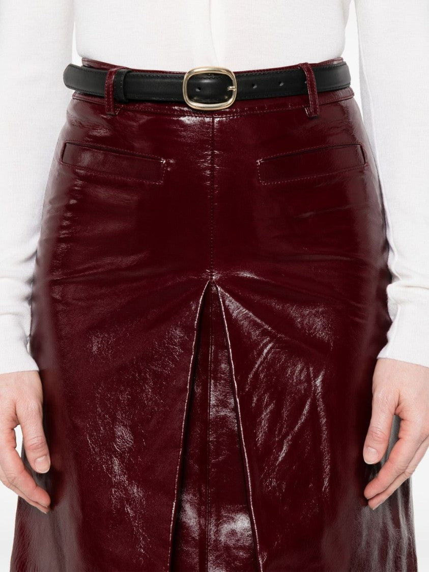 Self-Portrait Bordeaux Leather Mini Skirt With A-Line Silhouette