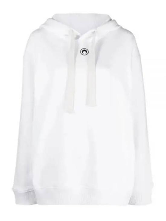 Marine Serre Relaxed Fit White Hoodie With Drawstring Hood And Ribbed Accents