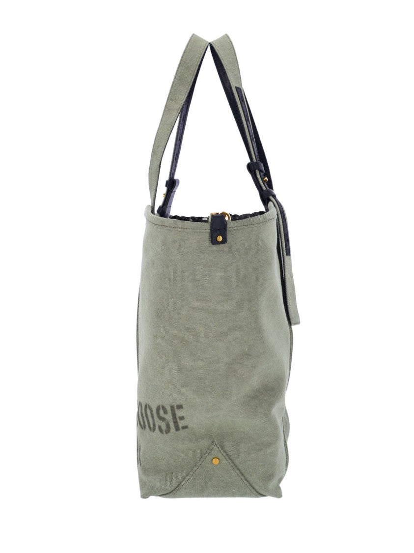 Golden Goose Spacious Green Cotton Tote With Leather Accents