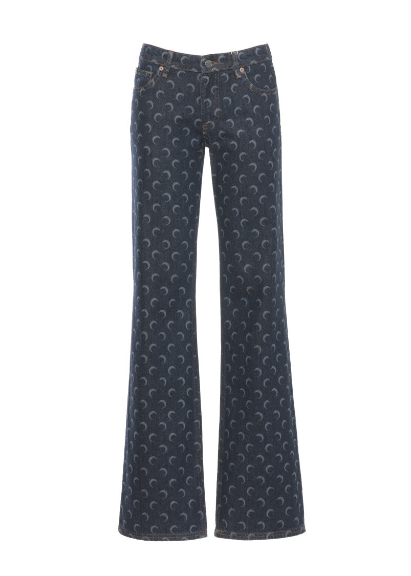 Marine Serre Dark Blue Moon Logo Cotton Jeans