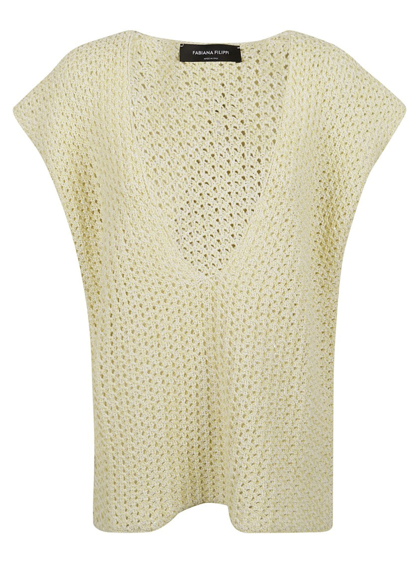 Fabiana Filippi Open-Knit Jacket With Deep V-Neckline