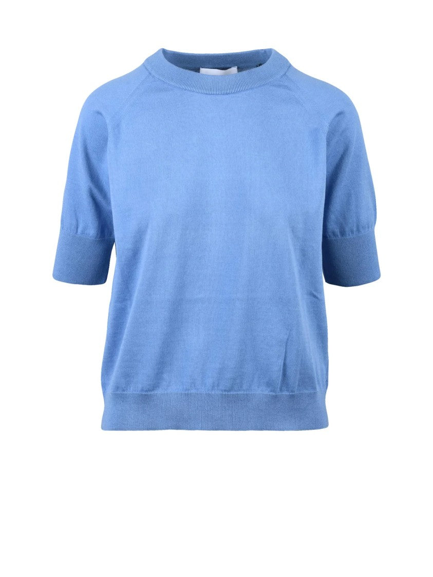 Alpha Studio Blue Cotton Crew Neck Knitwear