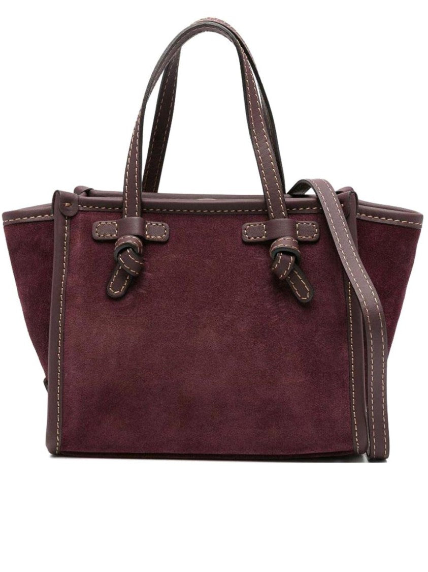Gianni Chiarini Structured Burgundy Suede Handbag With Detachable Strap