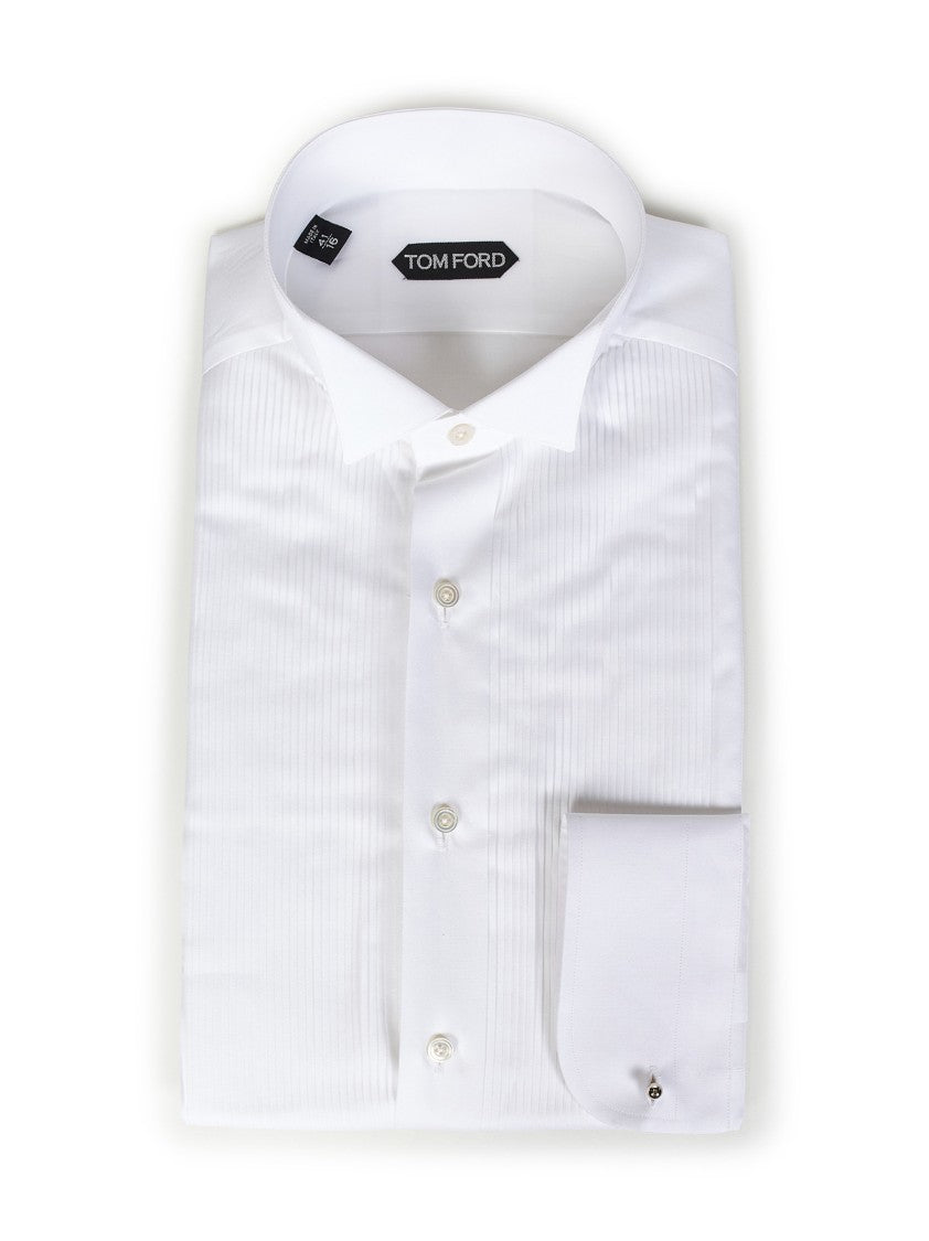 Tom Ford White Cotton Tuxedo Shirt With Pleated Plastron