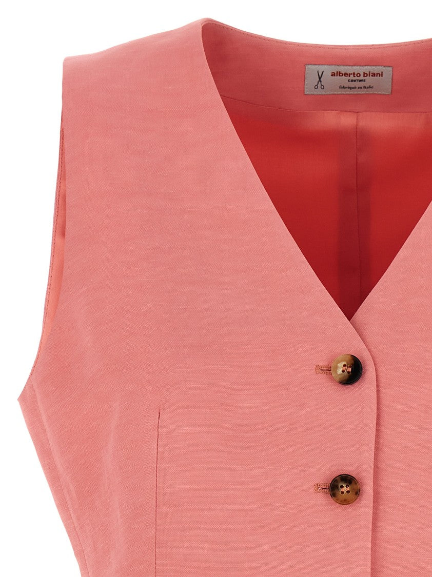 Alberto Biani Linen And Viscose Blend Vest With V-Neck And Button Closure
