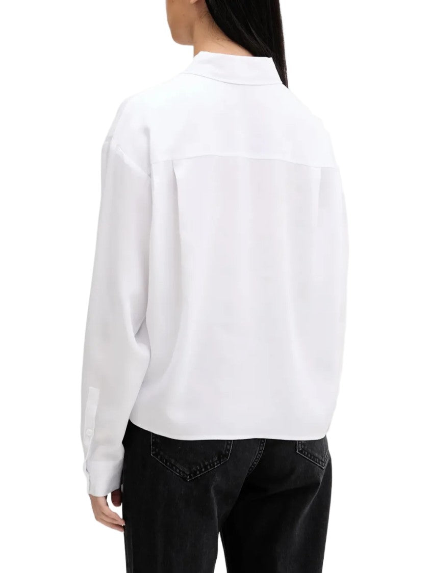 Karl Lagerfeld Asymmetrical Wrap Blouse With Classic Collar