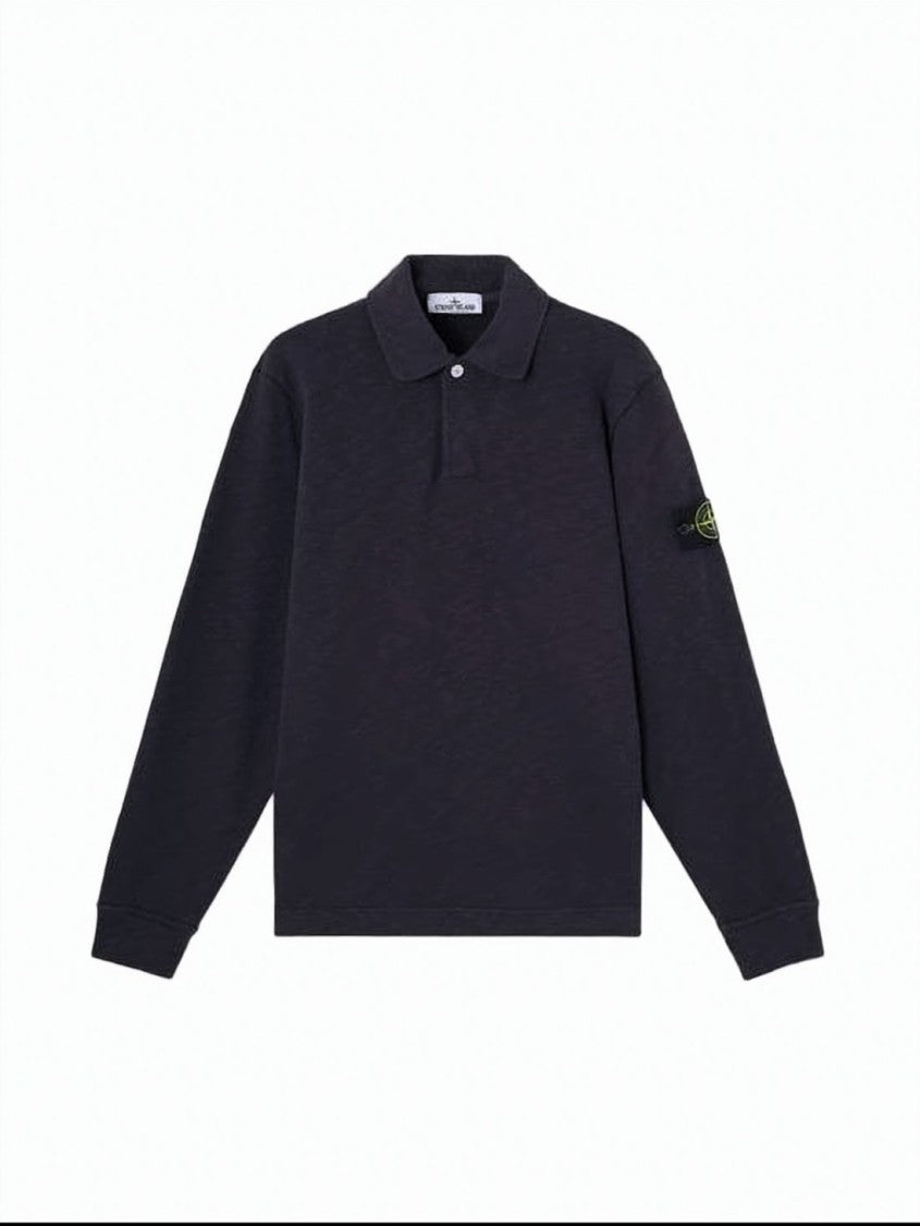 Stone Island Long-Sleeve Polo T-Shirt With Classic Collar And Ribbed Cuffs