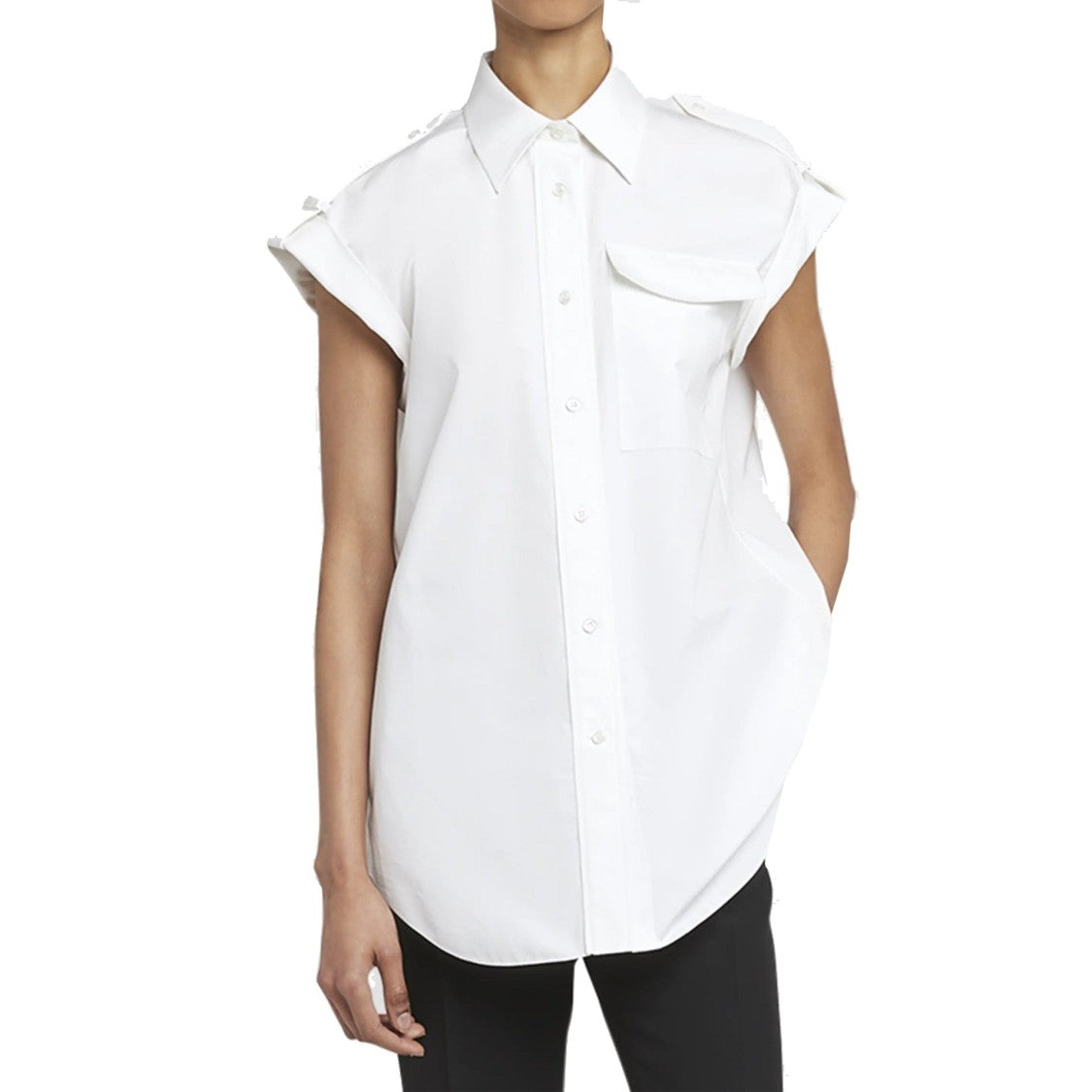 Alexander Mcqueen Sleeveless Cotton Shirt With Front Button Closure
