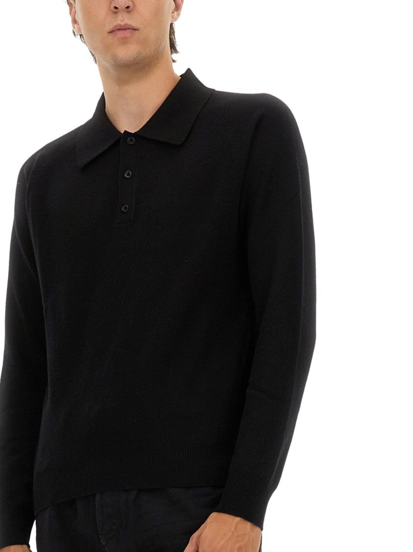 Saint Laurent Long-Sleeved Wool Polo With Classic Collar