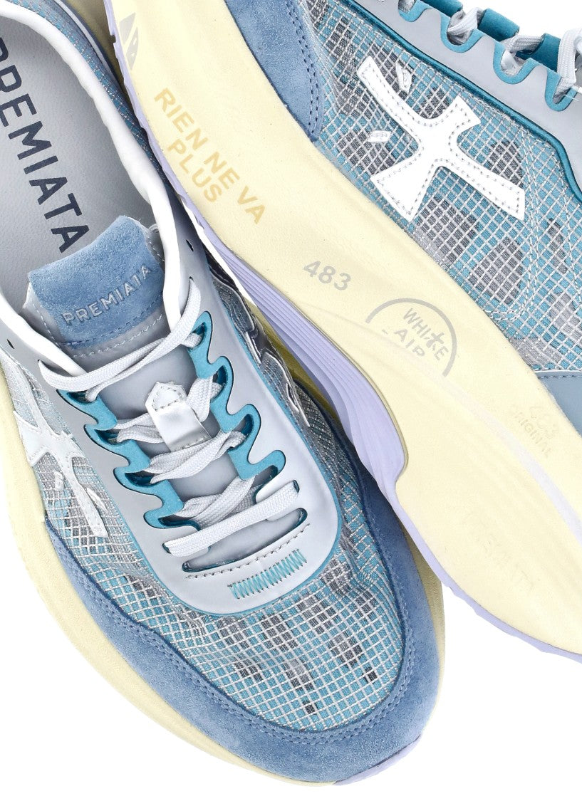 Prmt Light Blue Leather And Tech Fabric Sneakers
