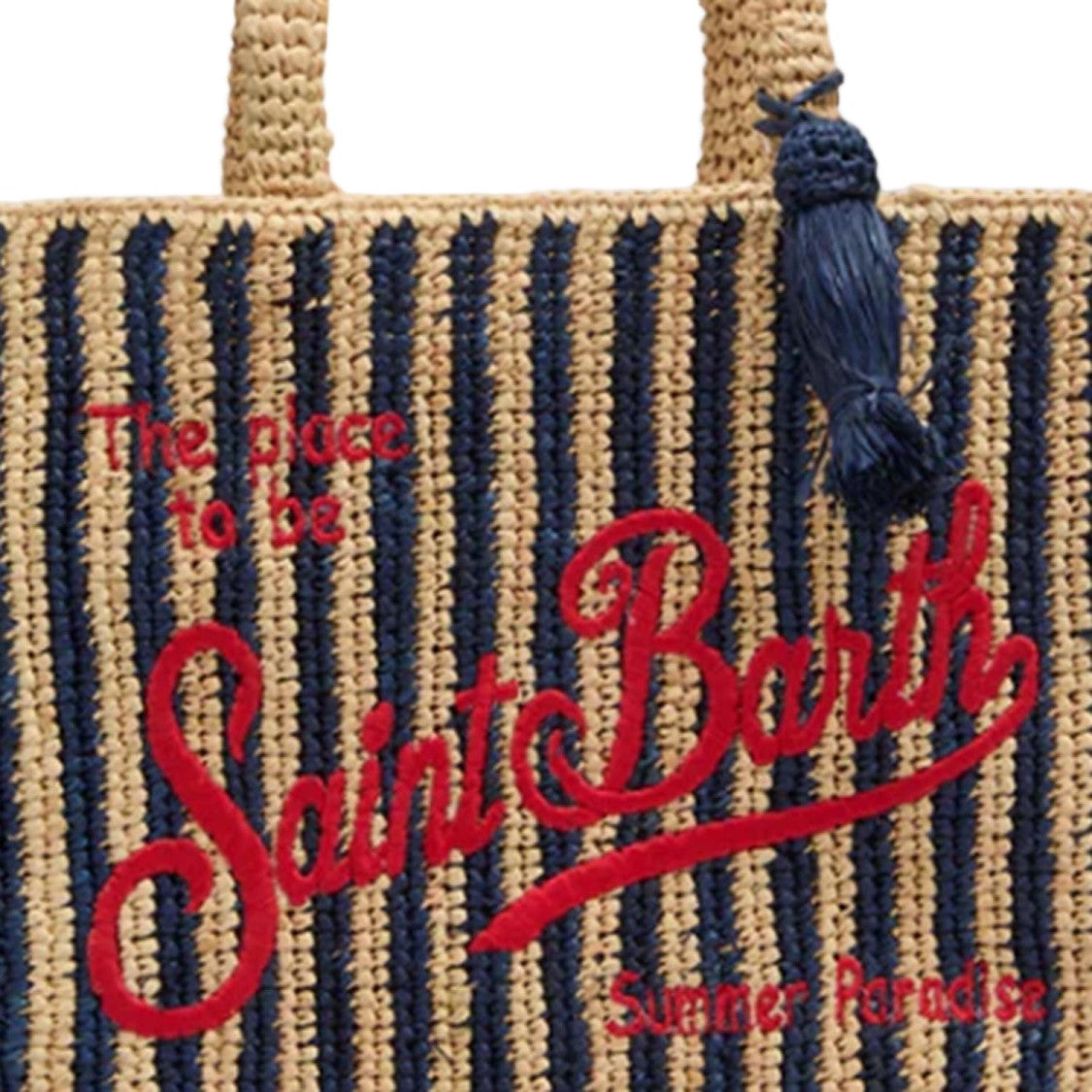 Mc2 Saint Barth Rectangular Raffia Tote Bag With Contrasting Logo