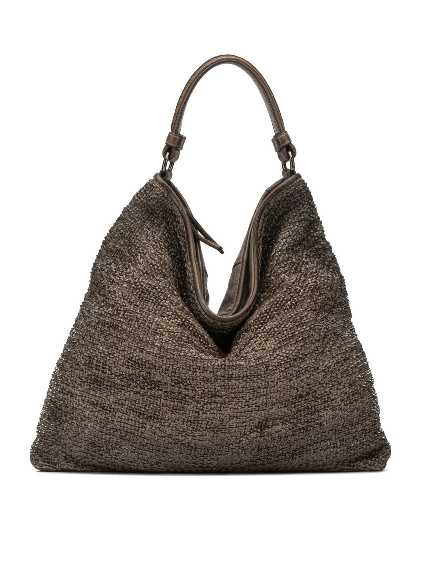 Giancarlo Nevola Textured Woven Large Shoulder Bag With Smooth Leather Back And Unique Design