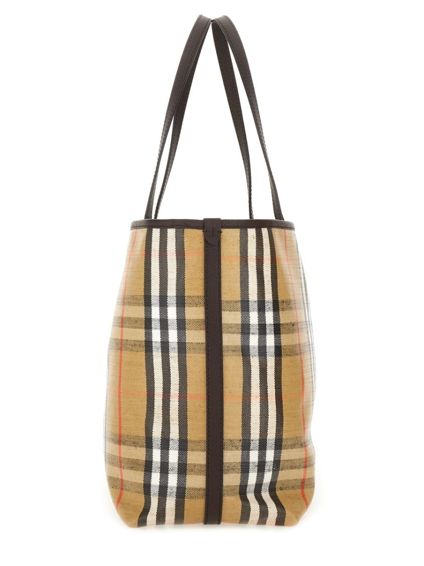 Burberry Beige Check Pattern Detachable Pouch Tote Bag