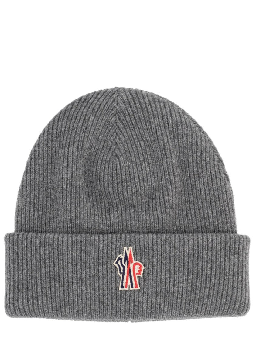 Moncler Grenoble Grey Wool Ribbed Knit Hat